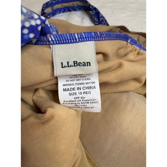 L.L.Bean Blue Geometric Tankini Swim Top Size 10 Regular UPF 50+ Padded Bra - Picture 7 of 7